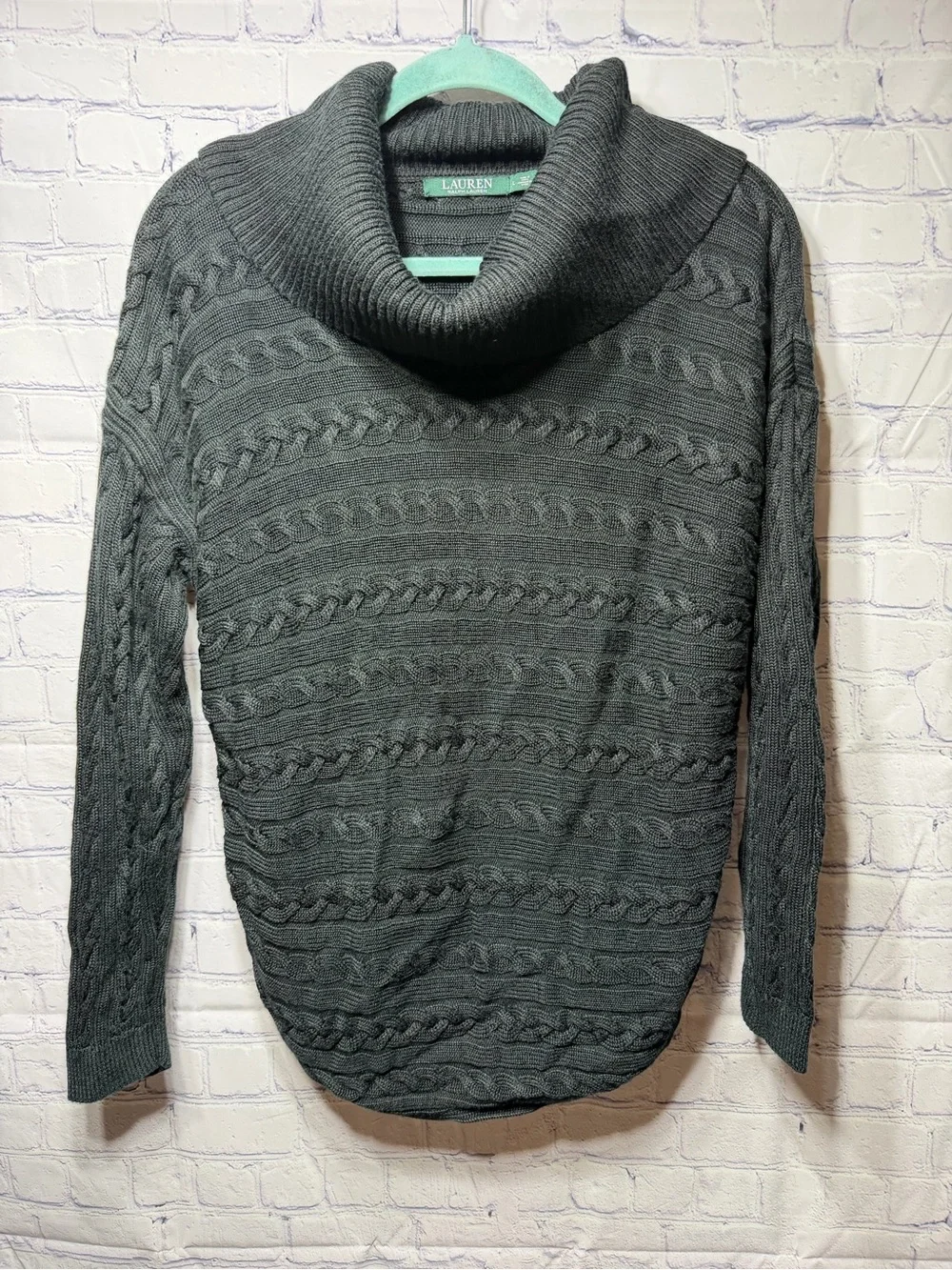 Lauren Ralph Lauren Womens Turtleneck Cableknit Sweater Black Sz L Old Money